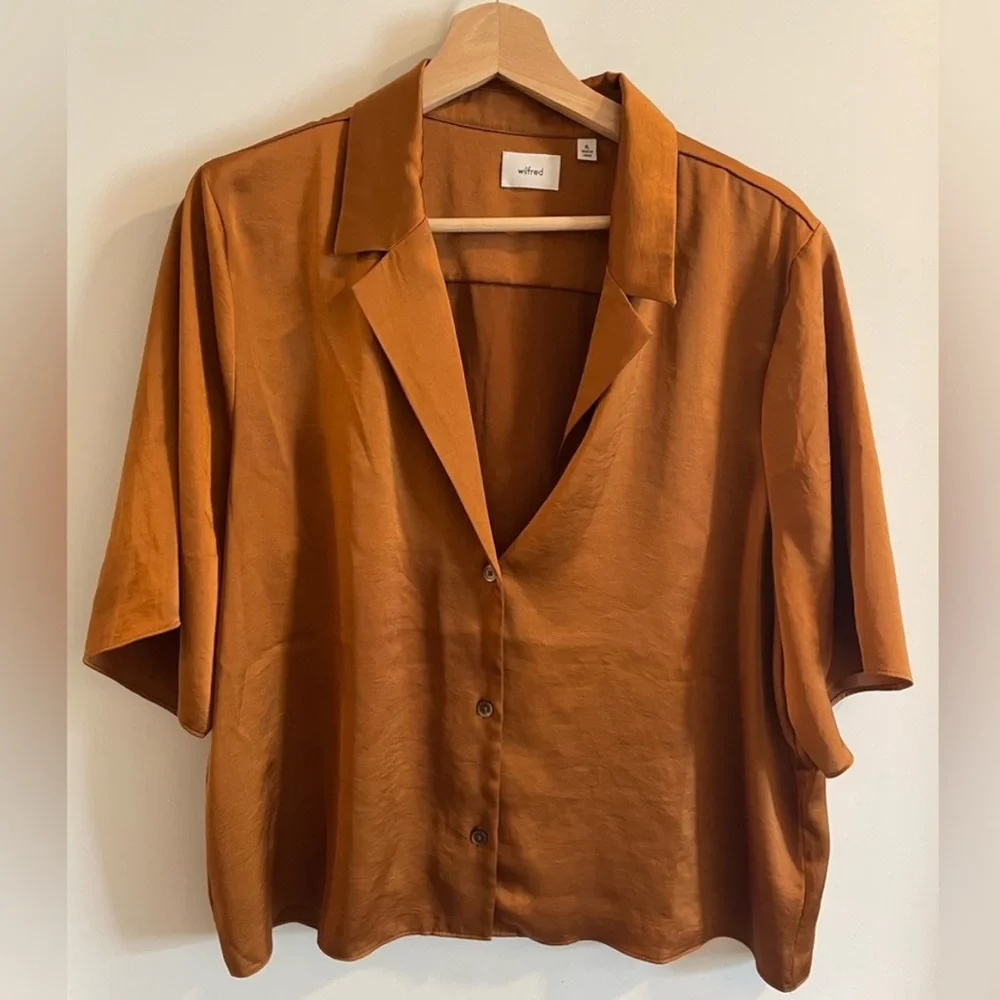WILFRED Satin Button Down Blouse Terracotta Ginger XL - Picture 1 of 3